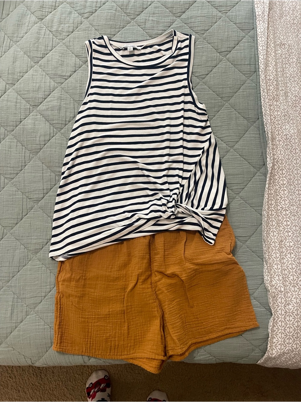 Green Envelope Navy and White Striped Tee